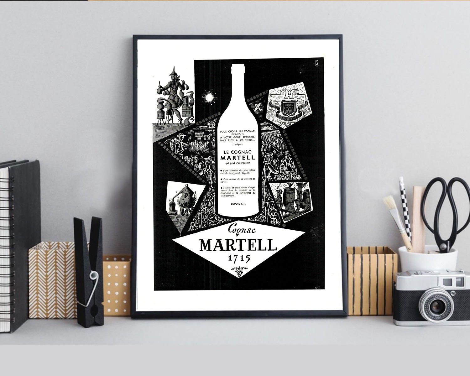 Rare & Authentique Affiche Vintage Années 30 - Cognac Martell -30x40cm Sans Cadre Décoration Murale 