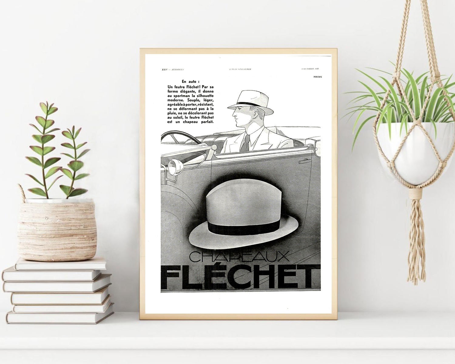 Rare & Authentique Affiche Vintage Années 30 - Chapeau Flechet -30x40cm-Sans Cadre- Décoration Mural