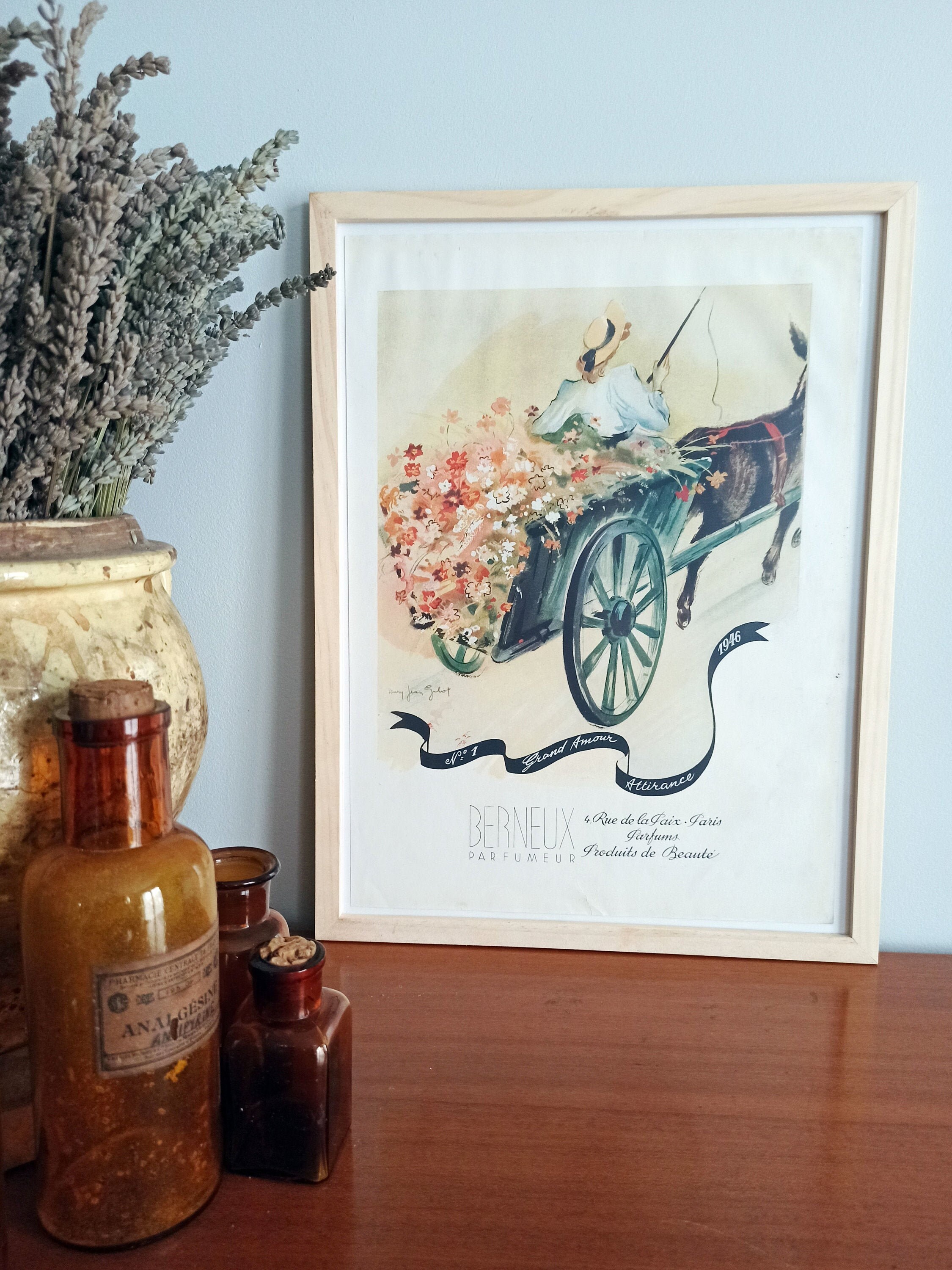 Affiche Vintage Originale Années 30 - Berneux Paris Parfumeur -30x40cm-Sans Cadre- Décoration Murale