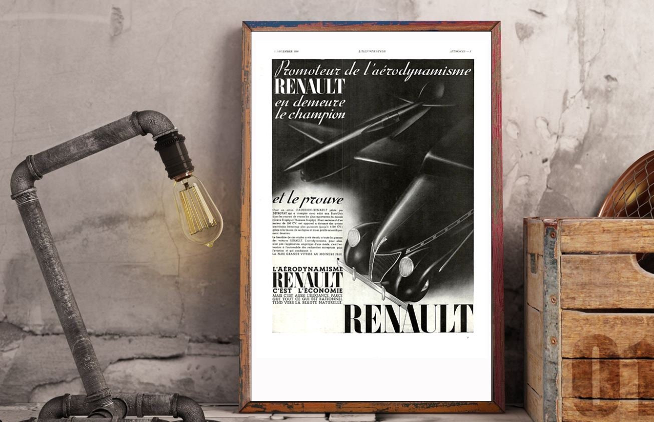 Rare & Authentique Affiche Vintage Années 30 -Renault Automobile-30x40cm- Sans Cadre - Décoration Mu