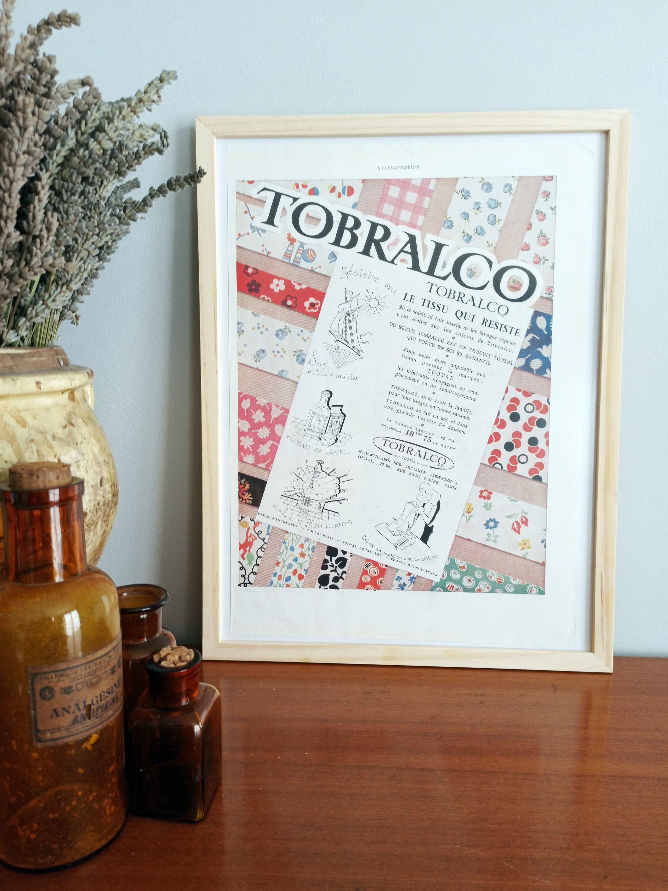 Rare & Authentique Affiche Vintage Années 30 - Tissu Tobalco -30x40cm Sans Cadre Décoration Murale I