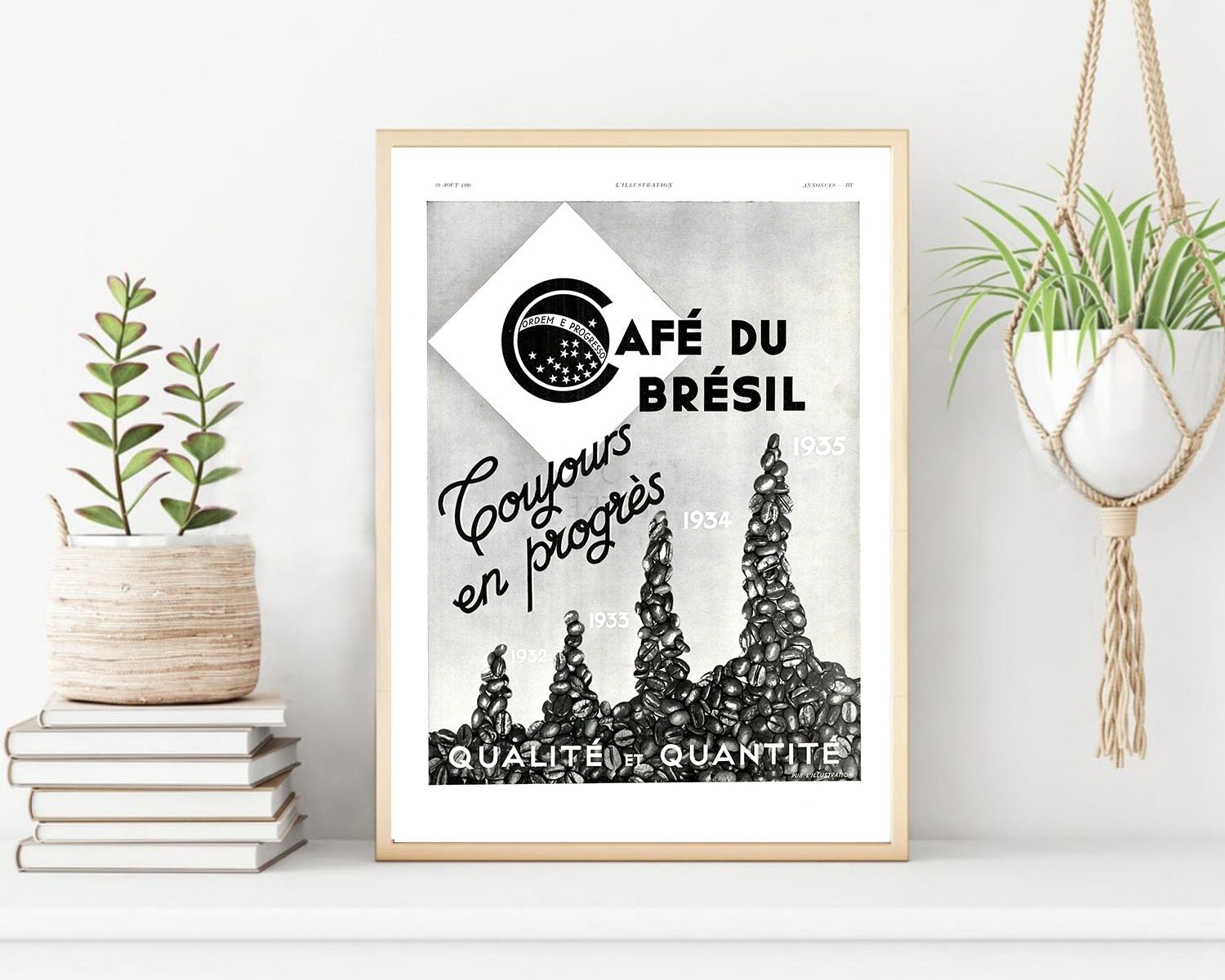 Rare & Authentique Affiche Vintage Années 30 - Cafe Du Bresil -30x40cm Sans Cadre Décoration Murale 