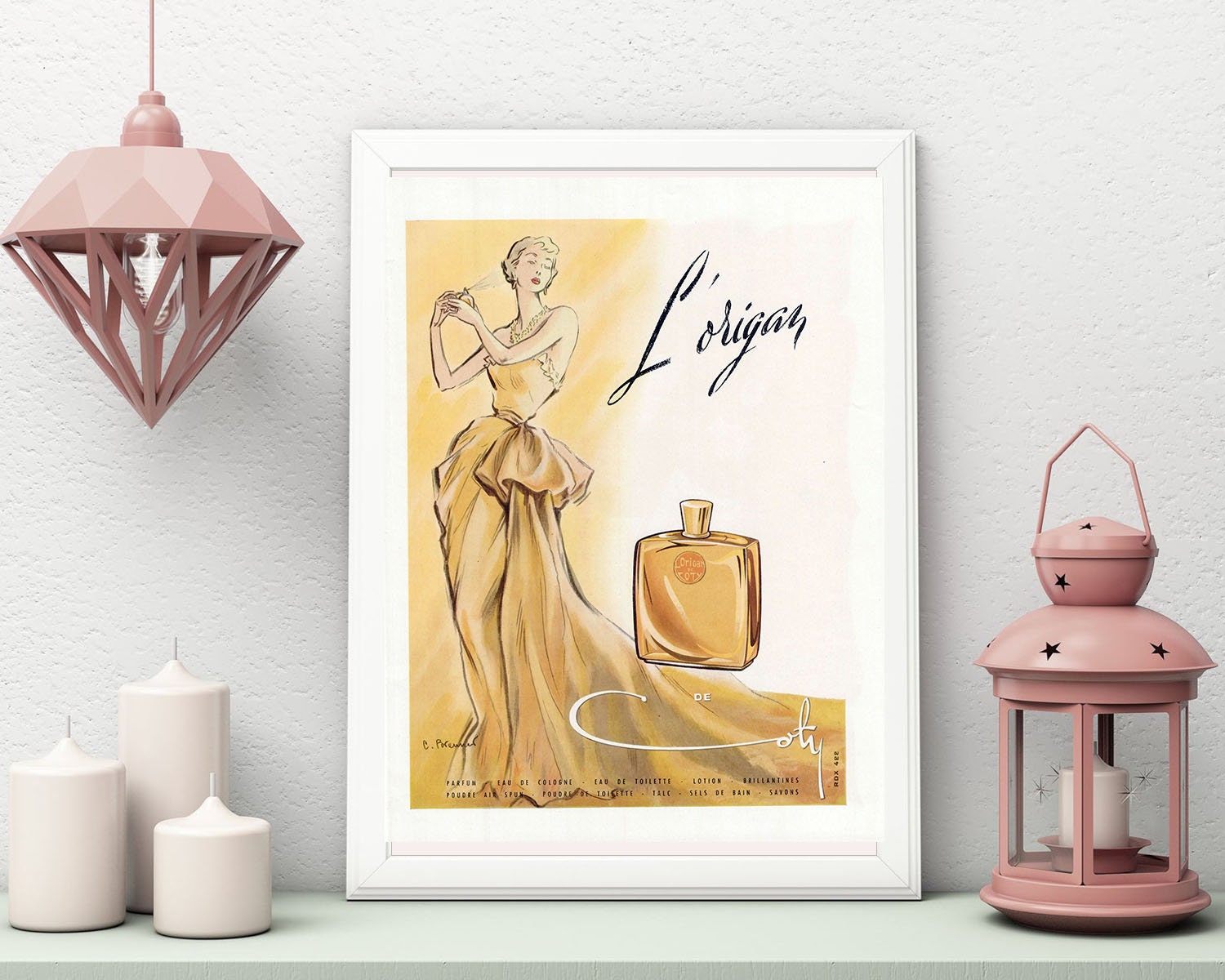Affiche Vintage Originale Années 50 - Coty Parfums de France -30x40cm-Sans Cadre- Décoration Murale