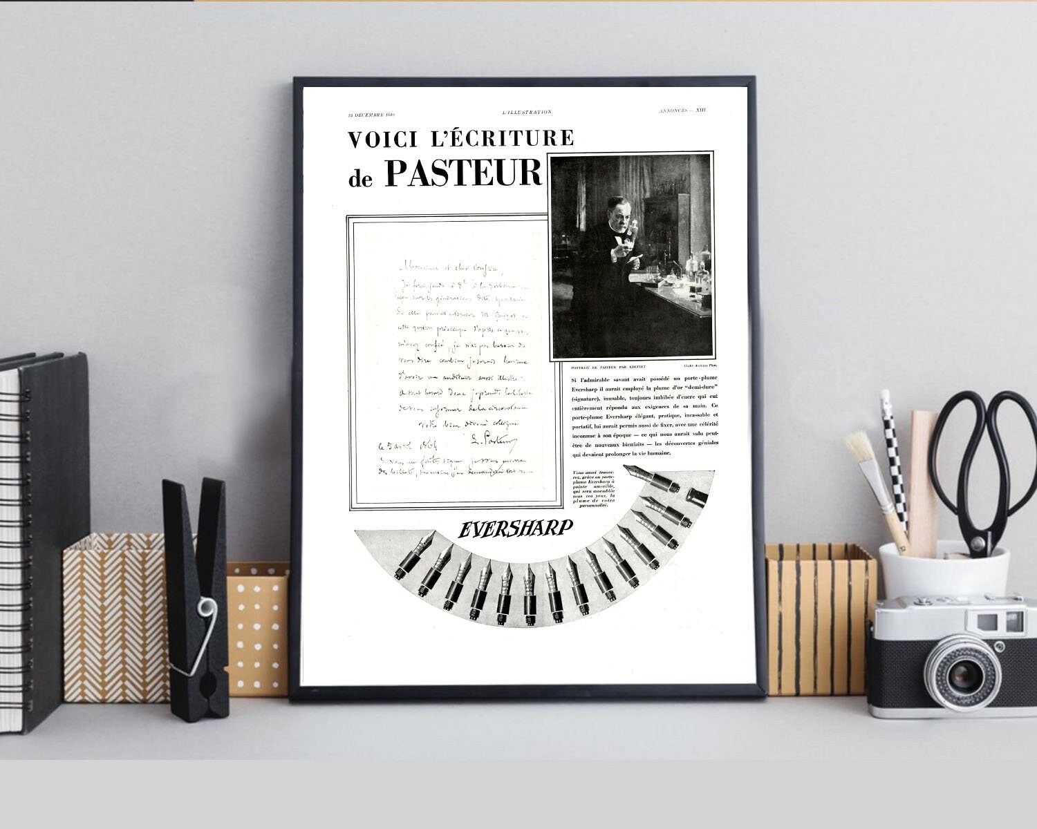 Rare & Authentique Affiche Vintage Années 30 - Stylo Luxe Eversharp -30x40cm Sans Cadre Décoration M