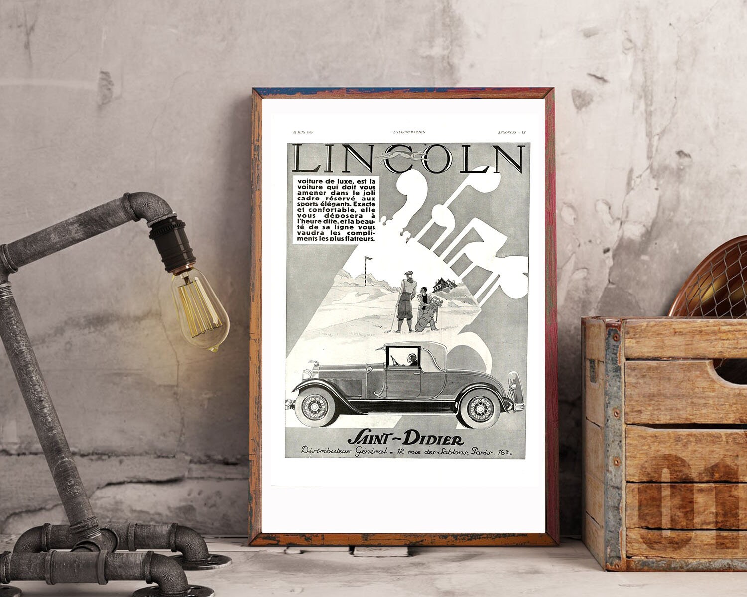Rare & Authentique Affiche Vintage Années 30 - Lincoln Automobile-30x40cm Sans Cadre Décoration Mura
