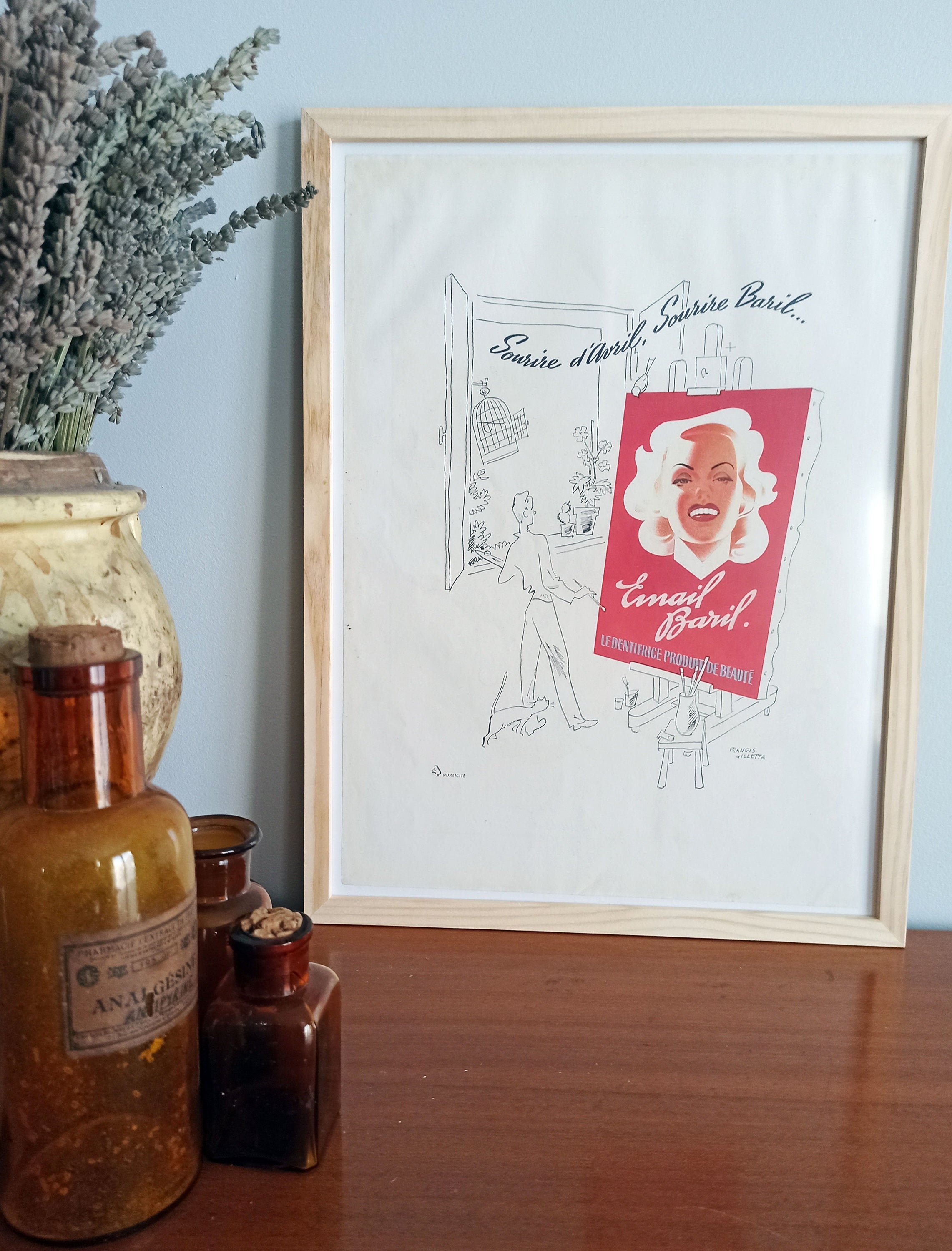 Rare & Authentique Affiche Vintage Années 30 - Email Baril -30x40cm Sans Cadre Décoration Murale Idé