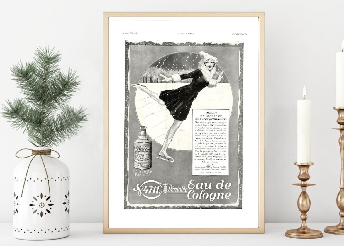 Affiche Vintage Originale Années 30- Eau de Cologne -30x40cm-Sans Cadre-Décoration Murale- Idée Cade