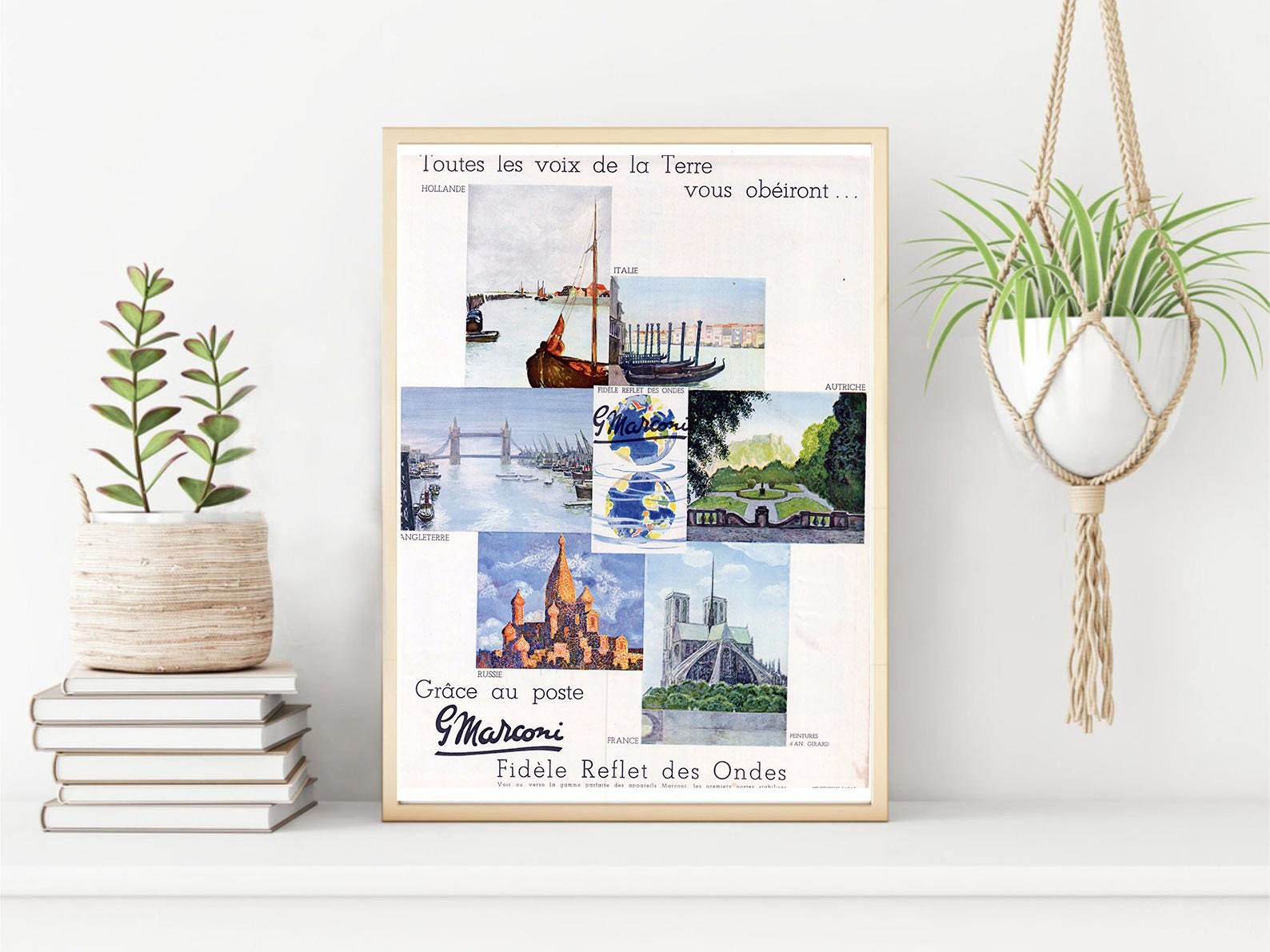 Rare & Authentique Affiche Vintage Années 30 - Marconi Tsf -30x40cm-Sans Cadre- Décoration Murale Id