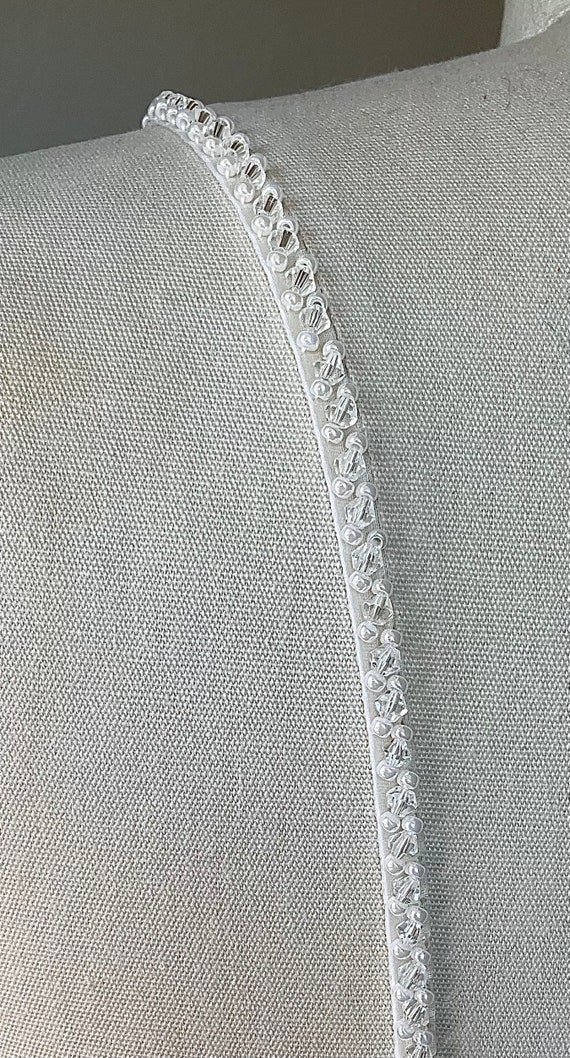 Detachable beaded straps. Beaded with crystals and pearly beads, on a pure silk organza spaghetti strap