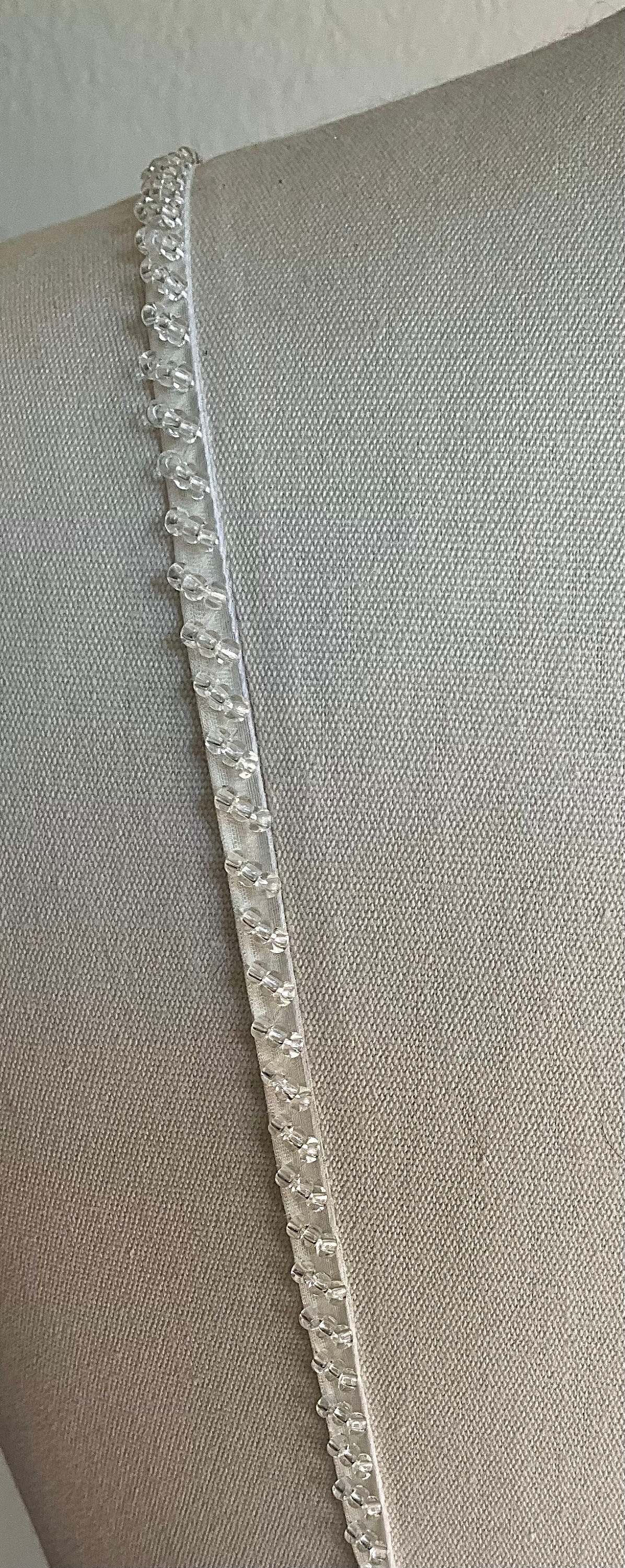 Detachable beaded straps. Clear beads on light ivory silk organza spaghetti straps