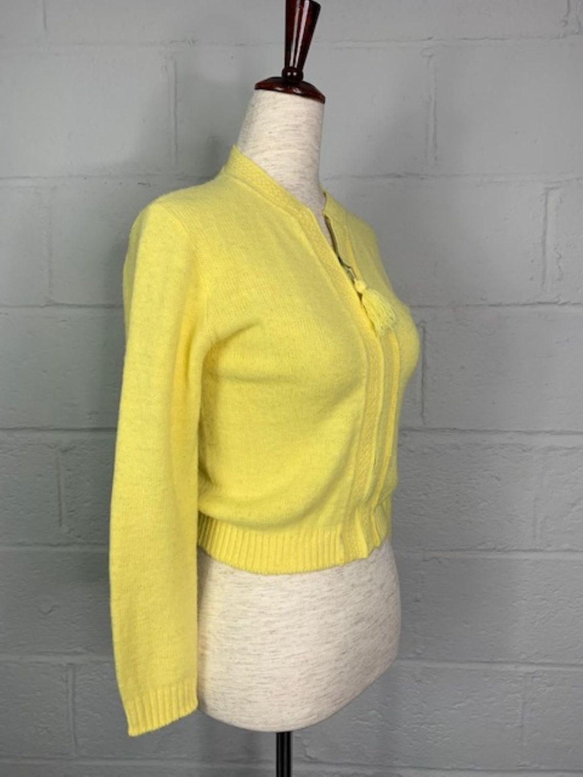 Vintage Lemon Yellow Zipup Cardigan with Pom Pom Size XS Etsy