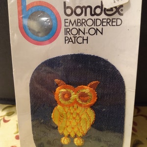 Vintage Embroidered Owl and Denim iron on Patch NEW in package Bondex