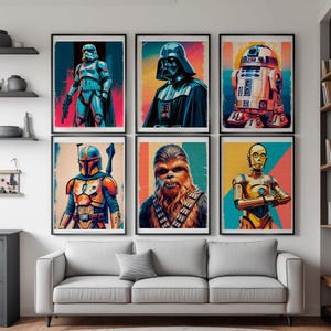 Juego de 6 carteles de Star Wars Jedi Darth Vader R2D2 C3PO Chewbacca Star Wars Regalo decoración de pared de habitación Películas