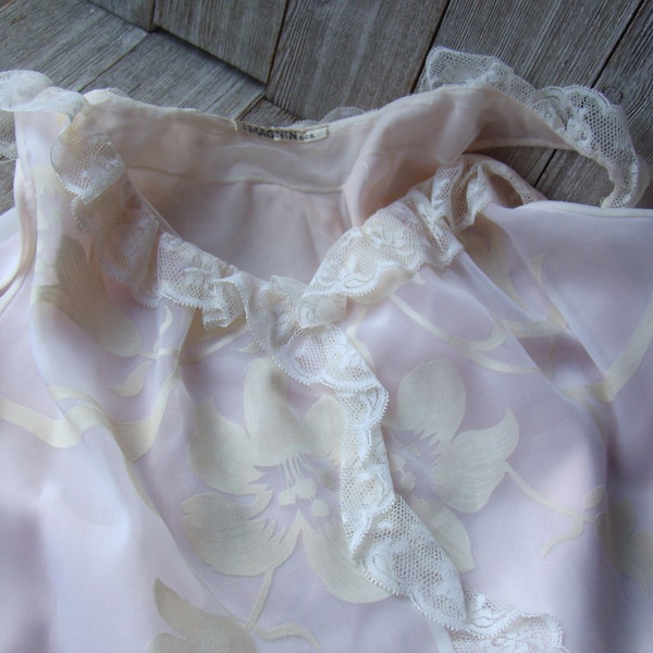 Vintage Nightgown  Odette Barsa Nightgown Pink Floral Nightgown Lace Nightgown Ladies  Negligee  I Magnin