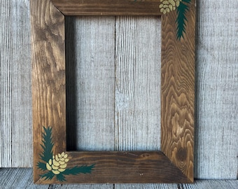 5 x 7  Rustic Wood Picture Frame with Stenciled Pine Cone Motif