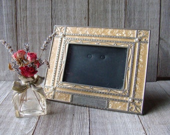 3 1/2 x 5  Yellow Enamel and Silver Frame