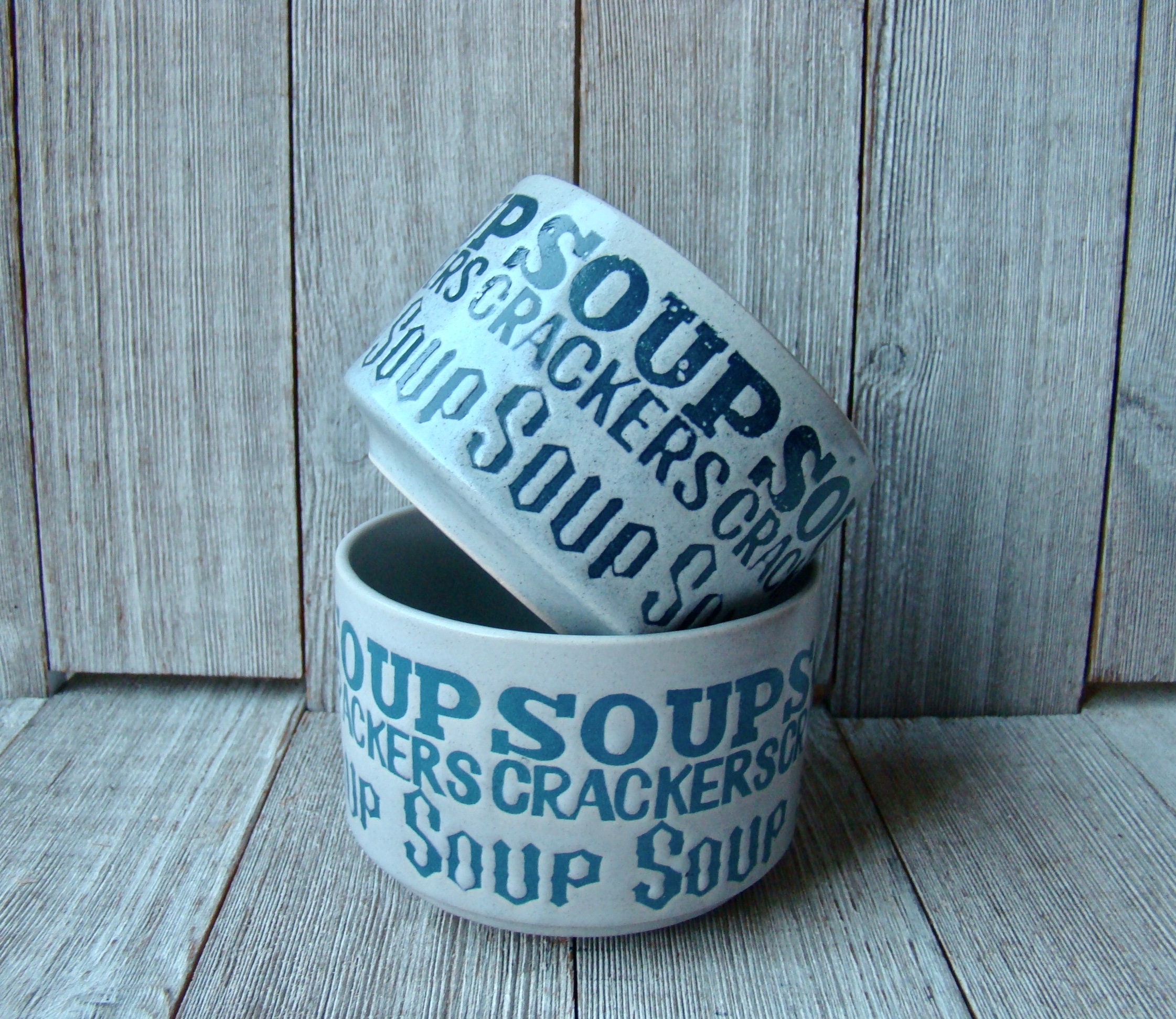 Set of 2 Vintage Soup Mugs Gray and Blue Soup Mugs Soup and Etsy