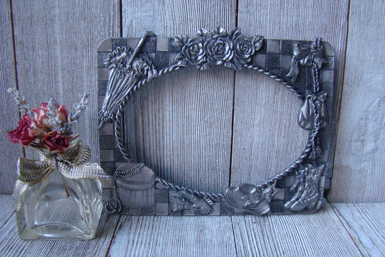 Ornate 4 X 6 Oval Pewter Frame Etsy