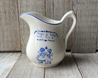 Vintage Royal Crownford Ironstone Creamer with Blue Transferware
