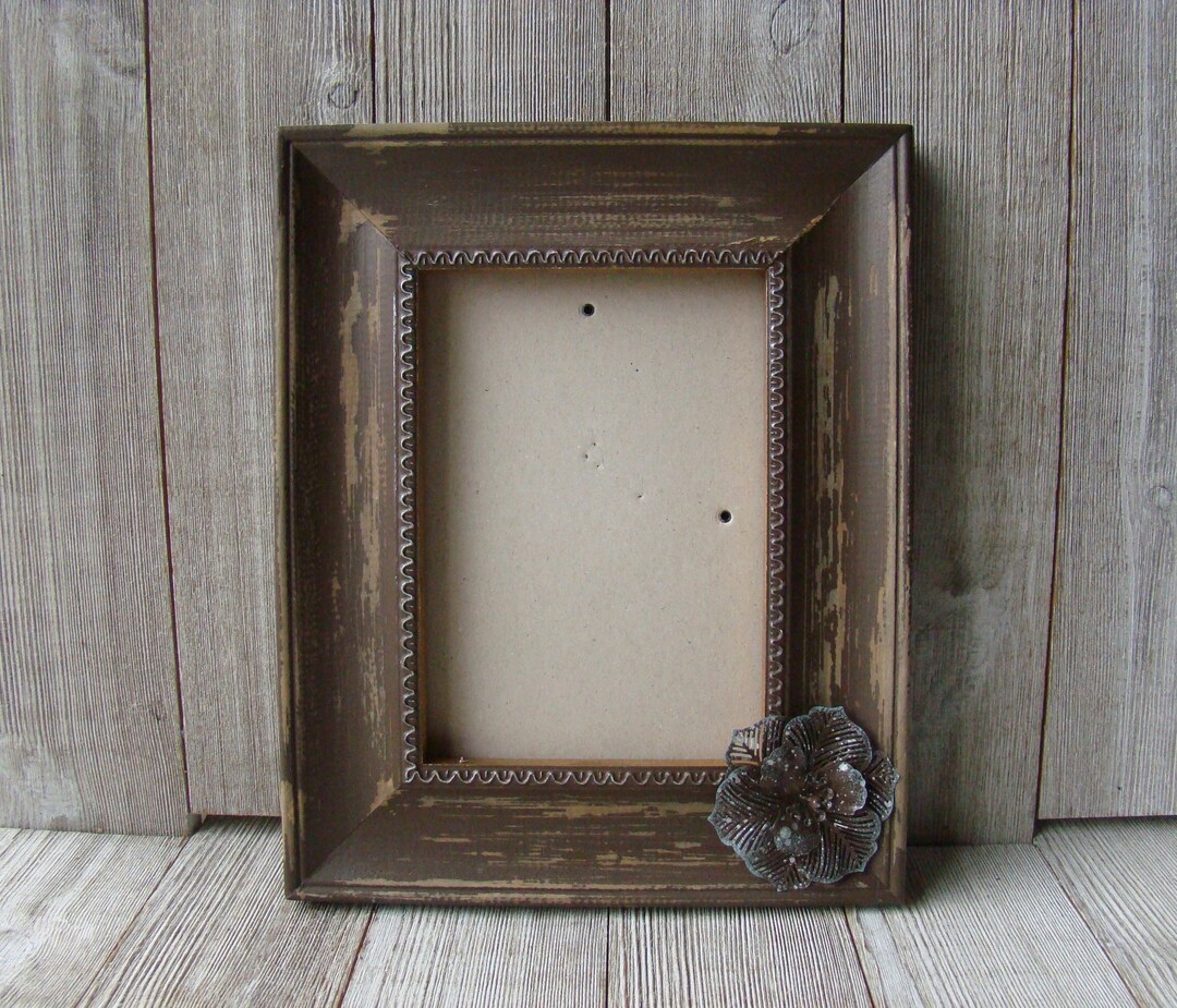 5 X 7 Distressed MDF Wood Frame With Floral Embellishment Etsy