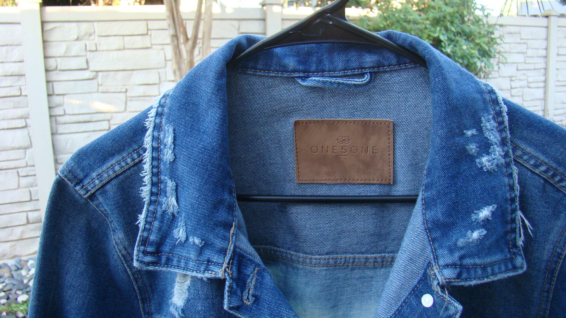 Denim Blue Jean Jacket 1X up Cycled Altered Distressed Bleached