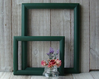 Set of 2 Hand Painted Dark Green Wood Frames 5 x 7 Green Frame, 8 x 10 Green Frame