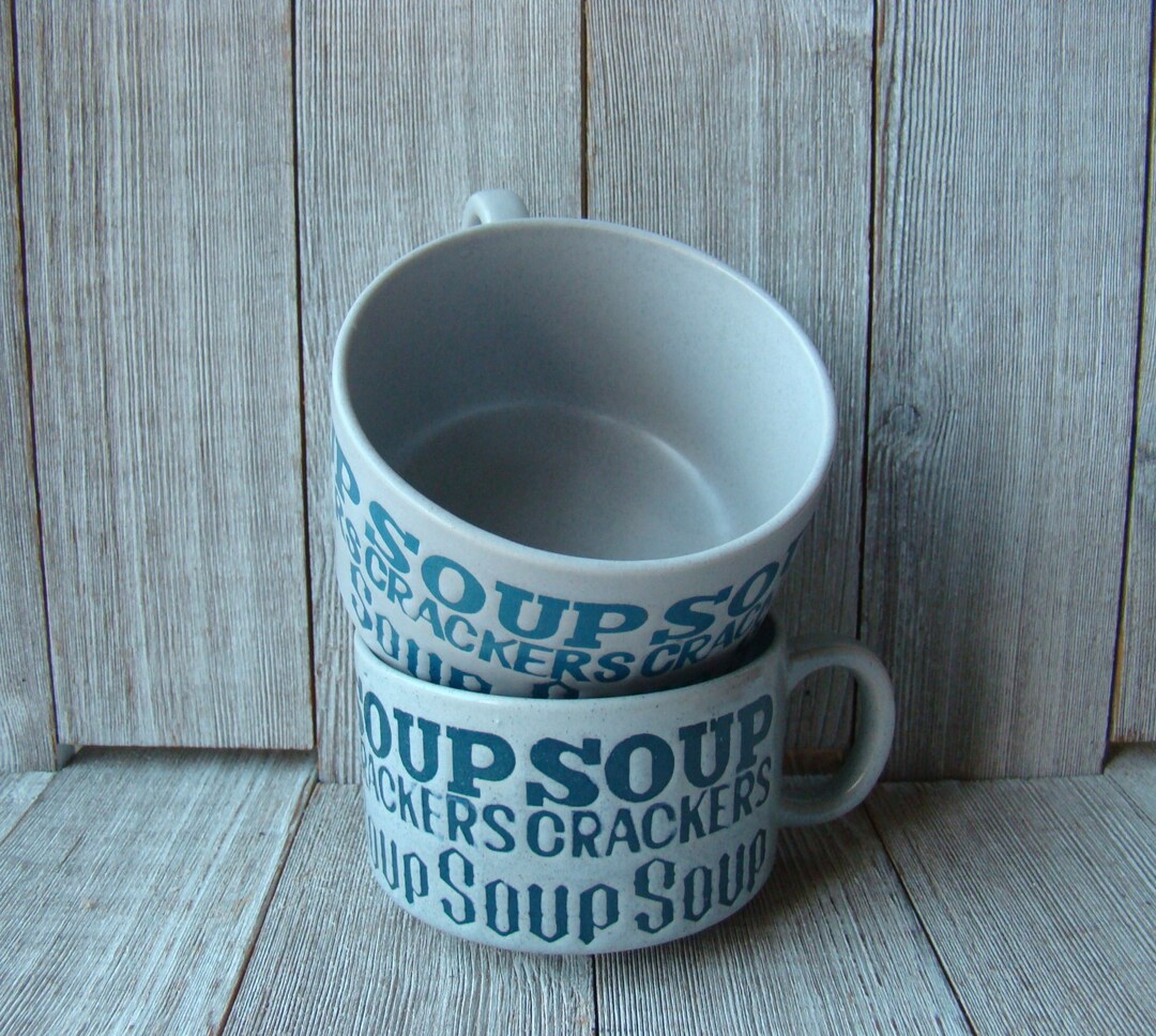 Set of 2 Vintage Soup Mugs Gray and Blue Soup Mugs Soup and Etsy