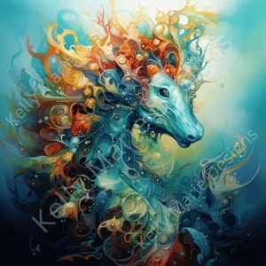 Aqua Harmony Seahorse Art Collection #1 |  | Digitaal ontwerp | Abstract zeepaardje | Fantasieillustratie | Commerciële licentie | SVG en png