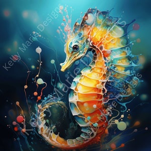 Aqua Harmony Seahorse Art Collection #4 |  | Digital Design | Abstract Seahorse | Fantasy Illustration | Commercial License | SVG & PNG