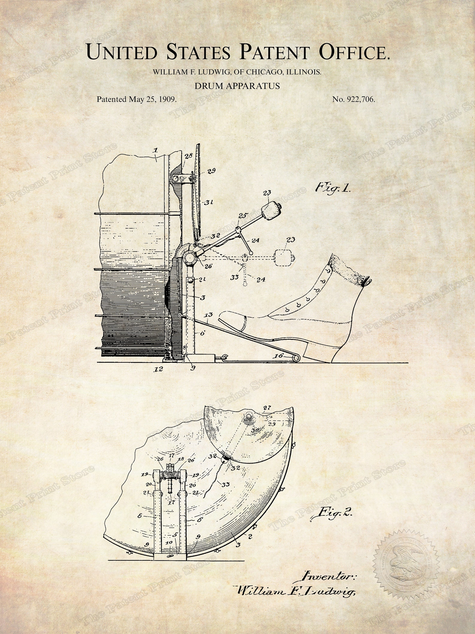 Vintage Drum Patents 4 DIGITAL DOWNLOADS Bass Drum patent Etsy