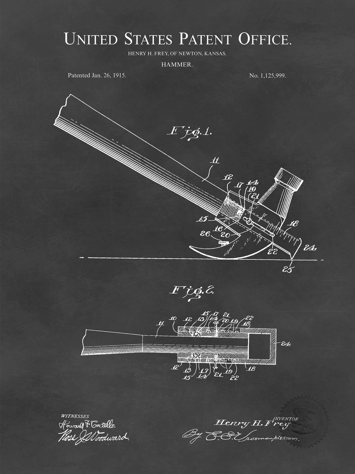 1915 HAMMER Patent Printable Digital Download Carpenter Etsy