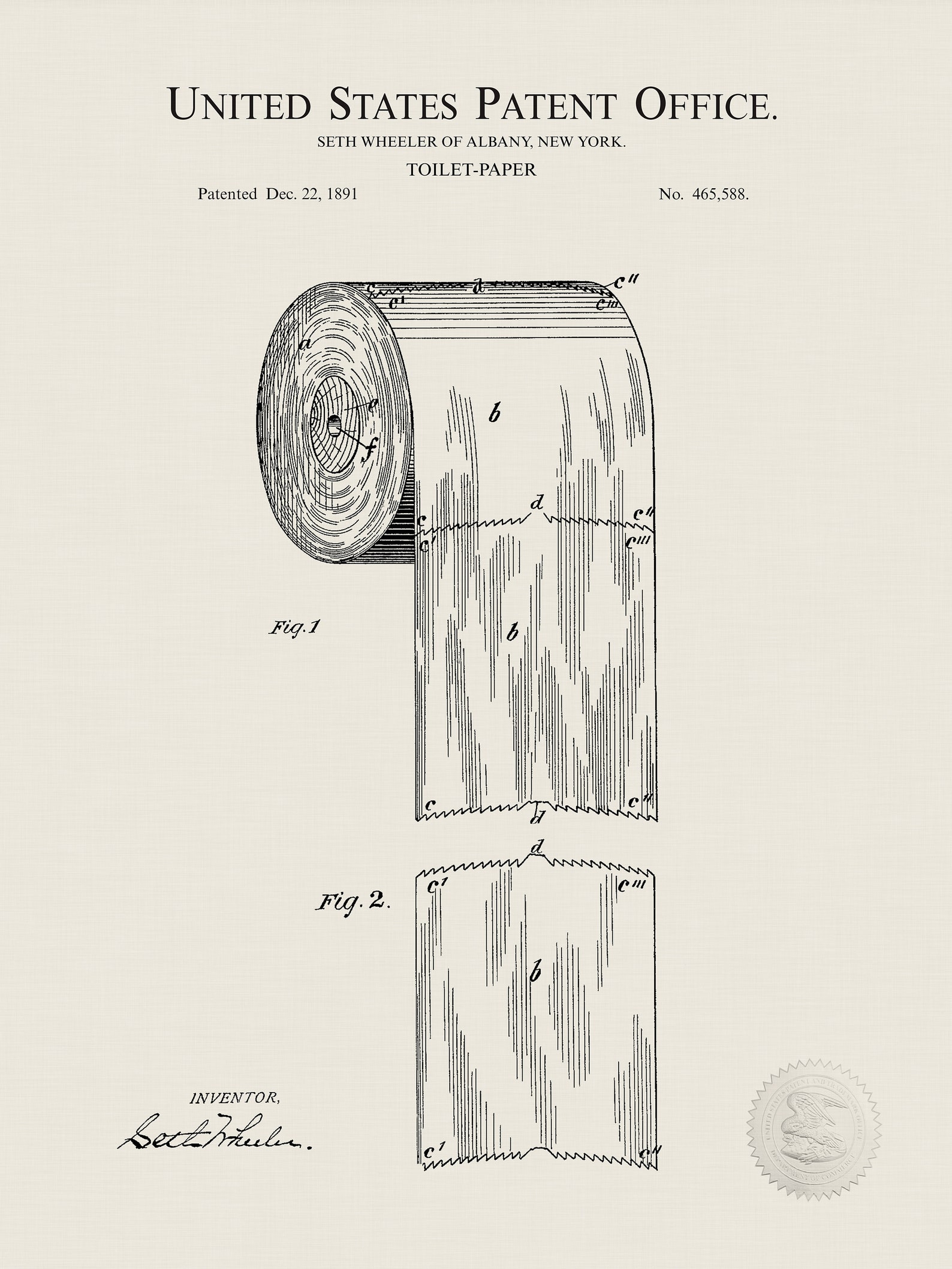 1891 Toilet Paper Roll Patent DIGITAL DOWNLOAD Etsy