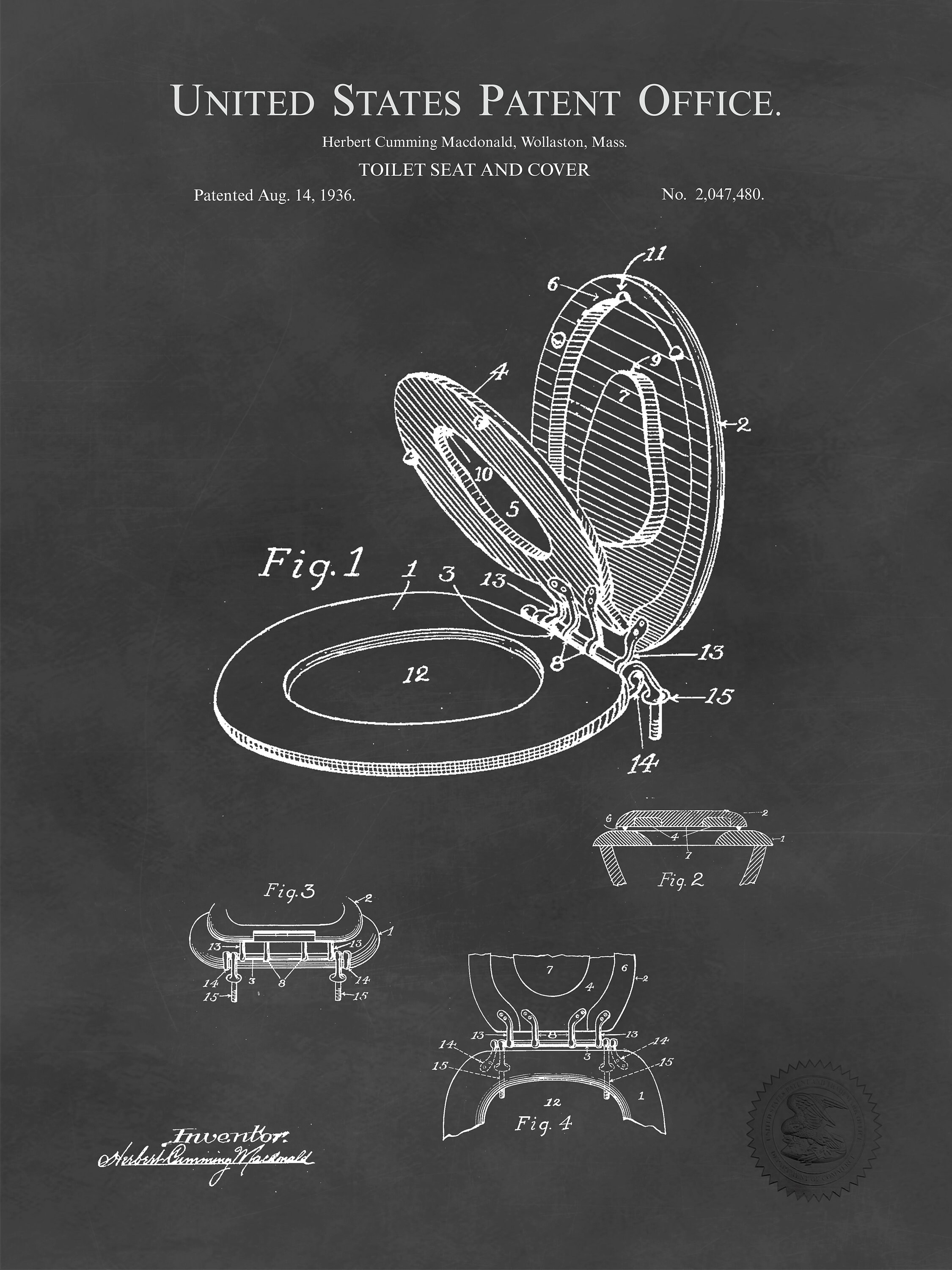 1836 Toilet Seat Patent DIGITAL DOWNLOAD Restroom Etsy