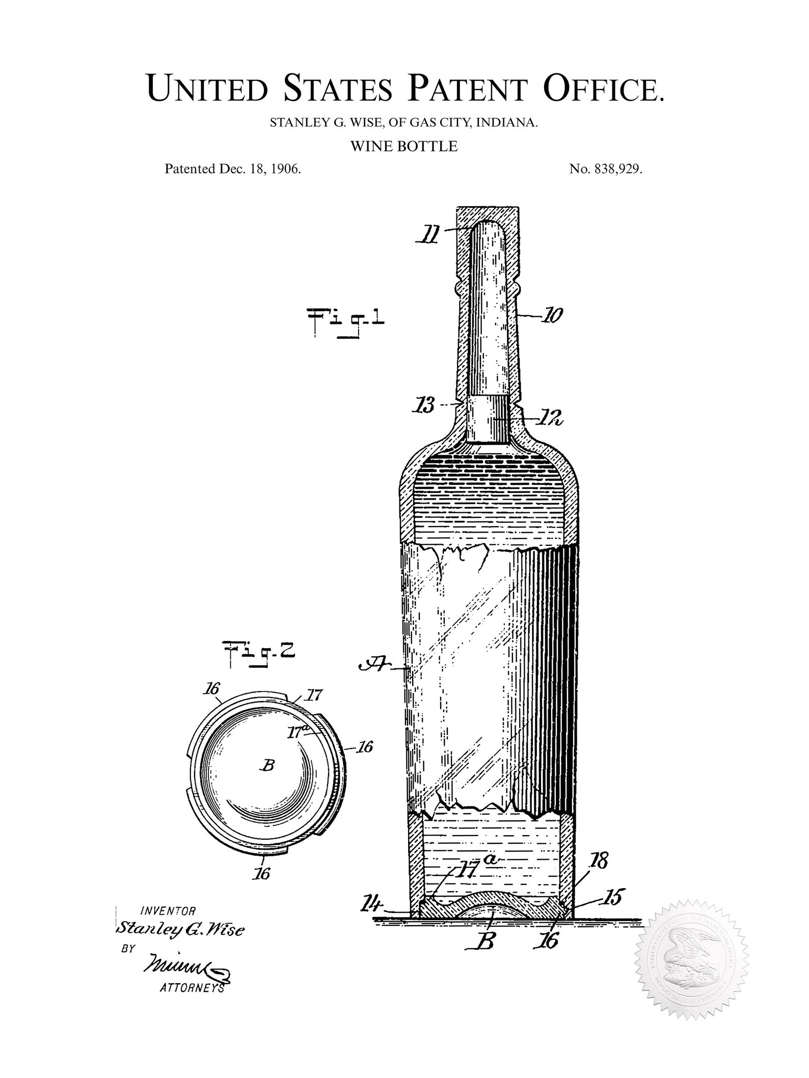 1893 Vintage Wine Bottle Patent Printable DIGITAL | Etsy