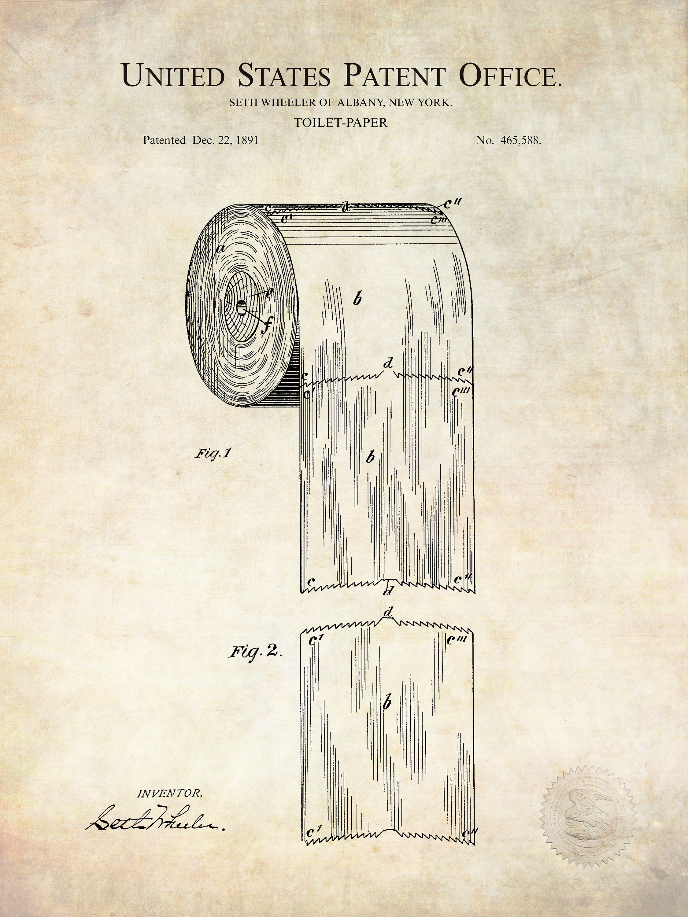 1891 Toilet Paper Roll Patent DIGITAL DOWNLOAD Etsy