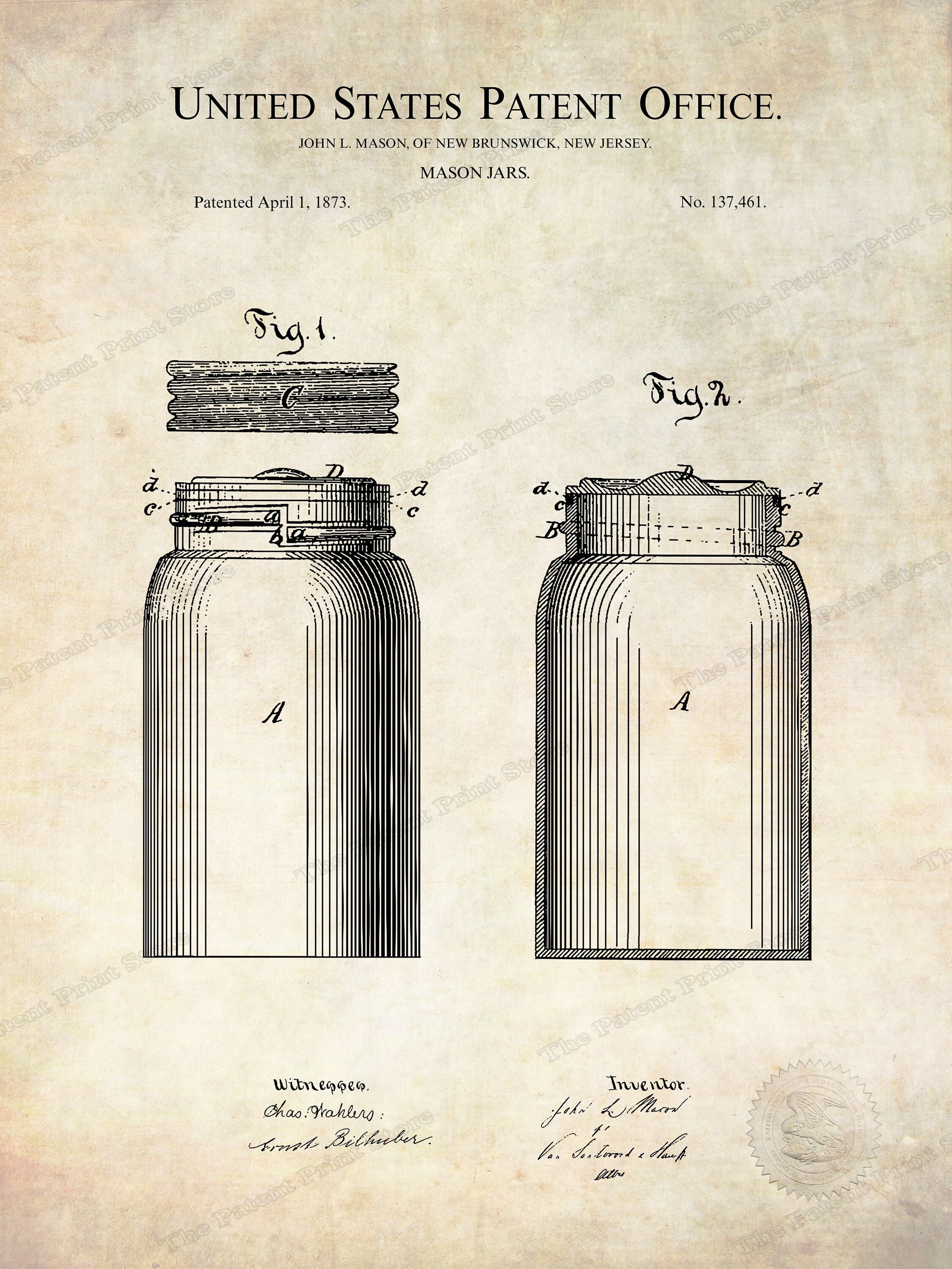 1873 MASON JAR Patent Digital Download Printable Etsy