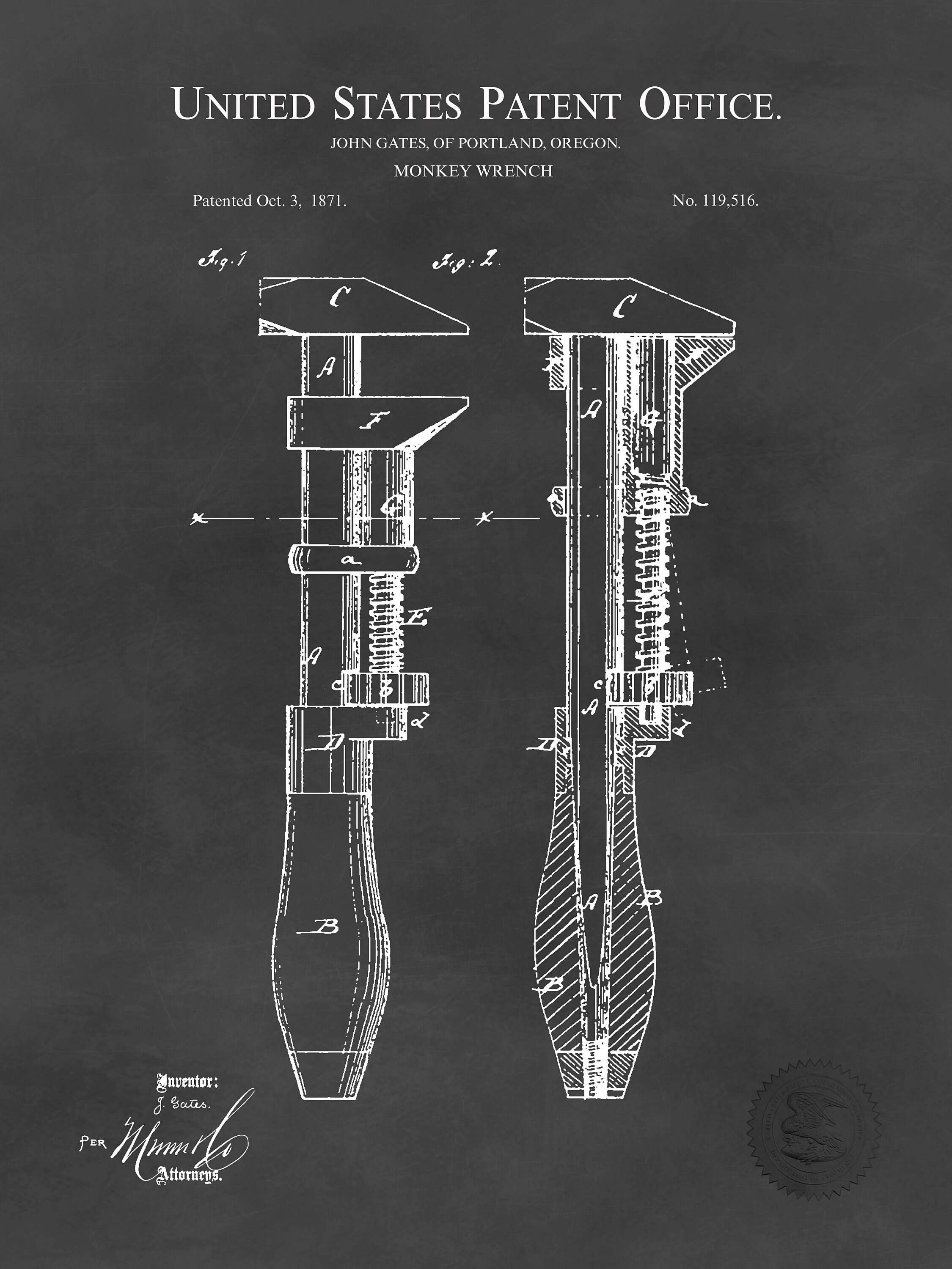 1871 MONKEY WRENCH Patent Printable Digital Download Etsy