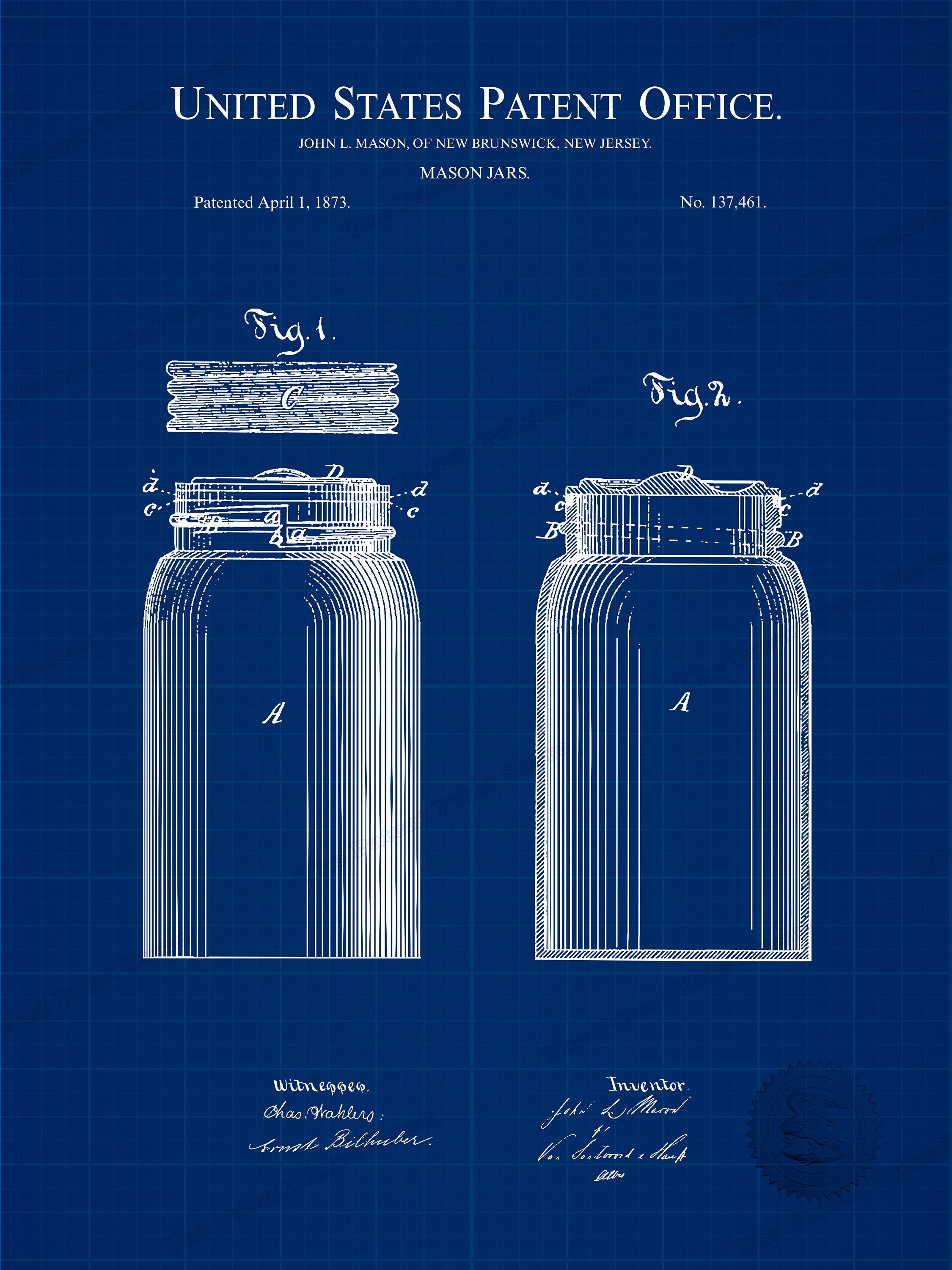 1873 MASON JAR Patent Digital Download Printable Etsy