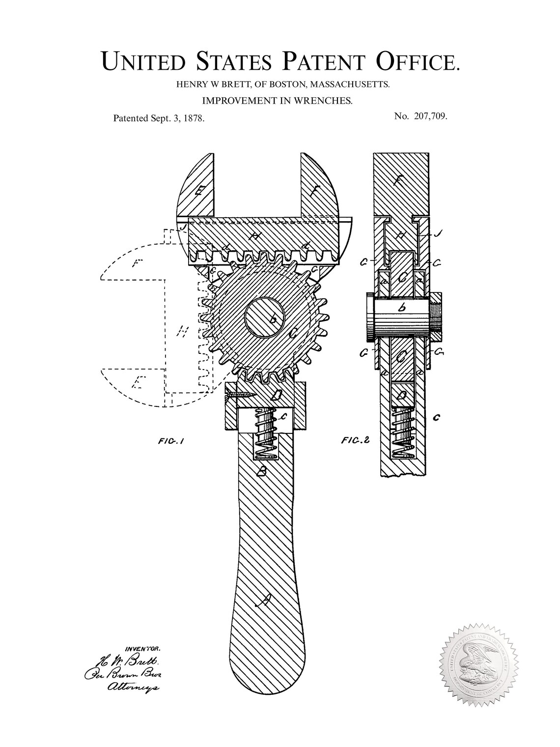 1878 MONKEY WRENCH Patent Printable Digital Download Etsy