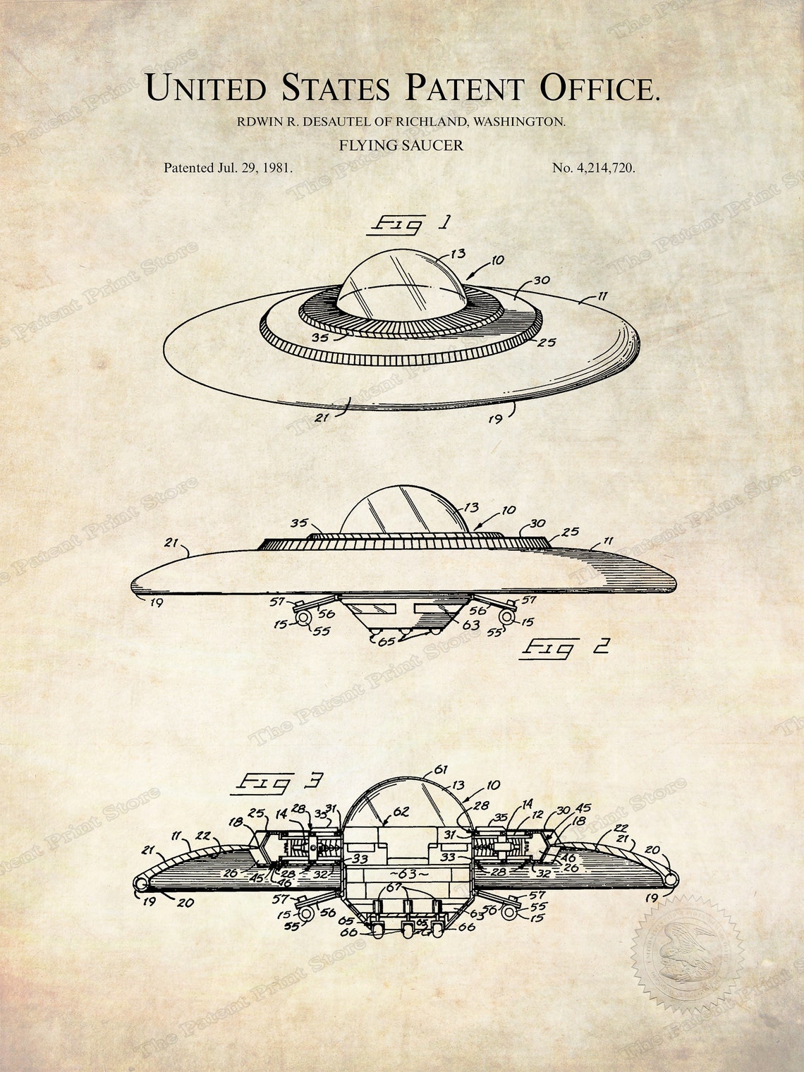 Vintage FLYING SAUCER Patent Digital Download Printable Etsy