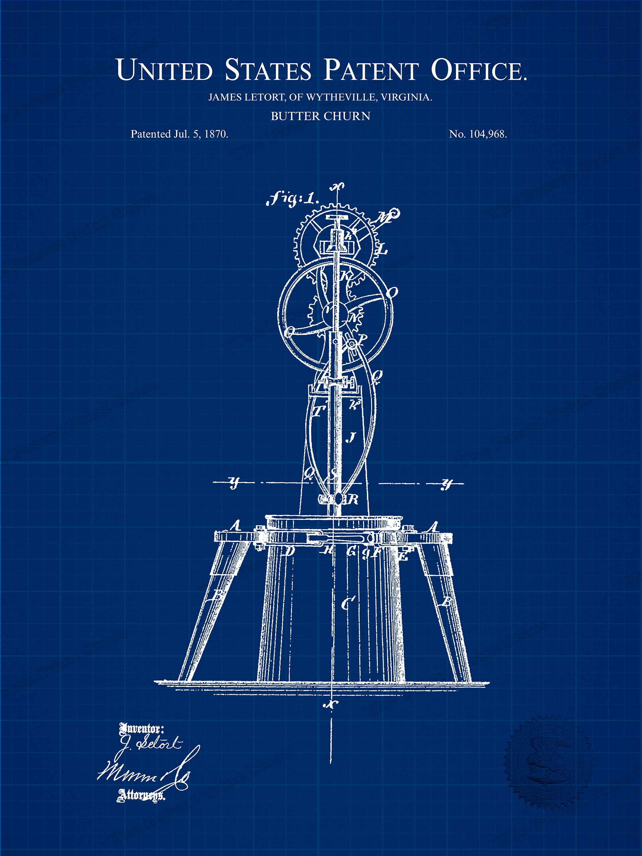 1870 BUTTER CHURN Patent Digital Download Printable Etsy