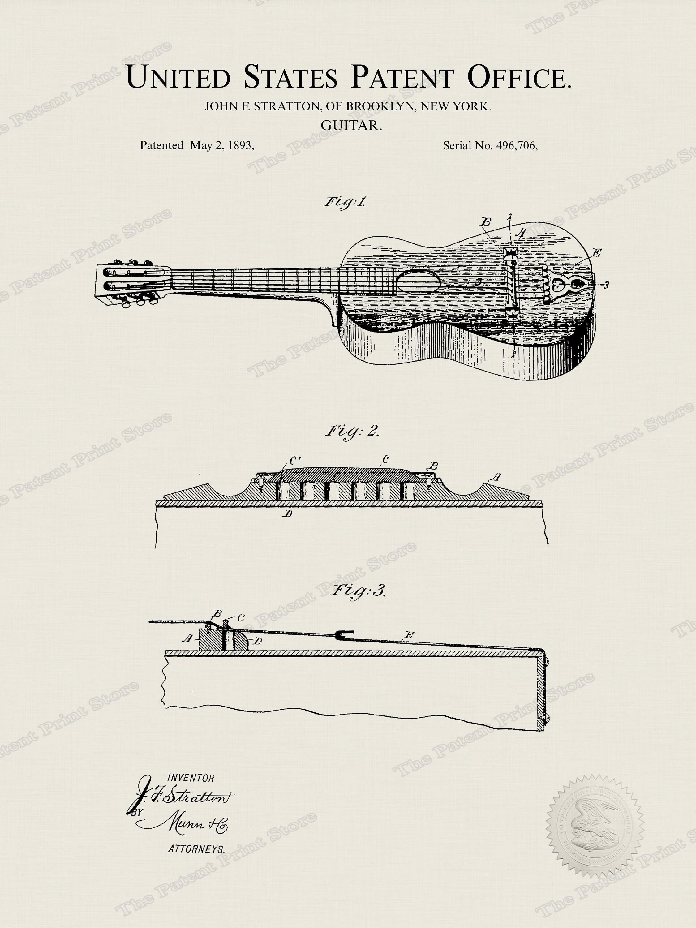 1893 Acoustic Guitar Patent DIGITAL DOWNLOAD Etsy