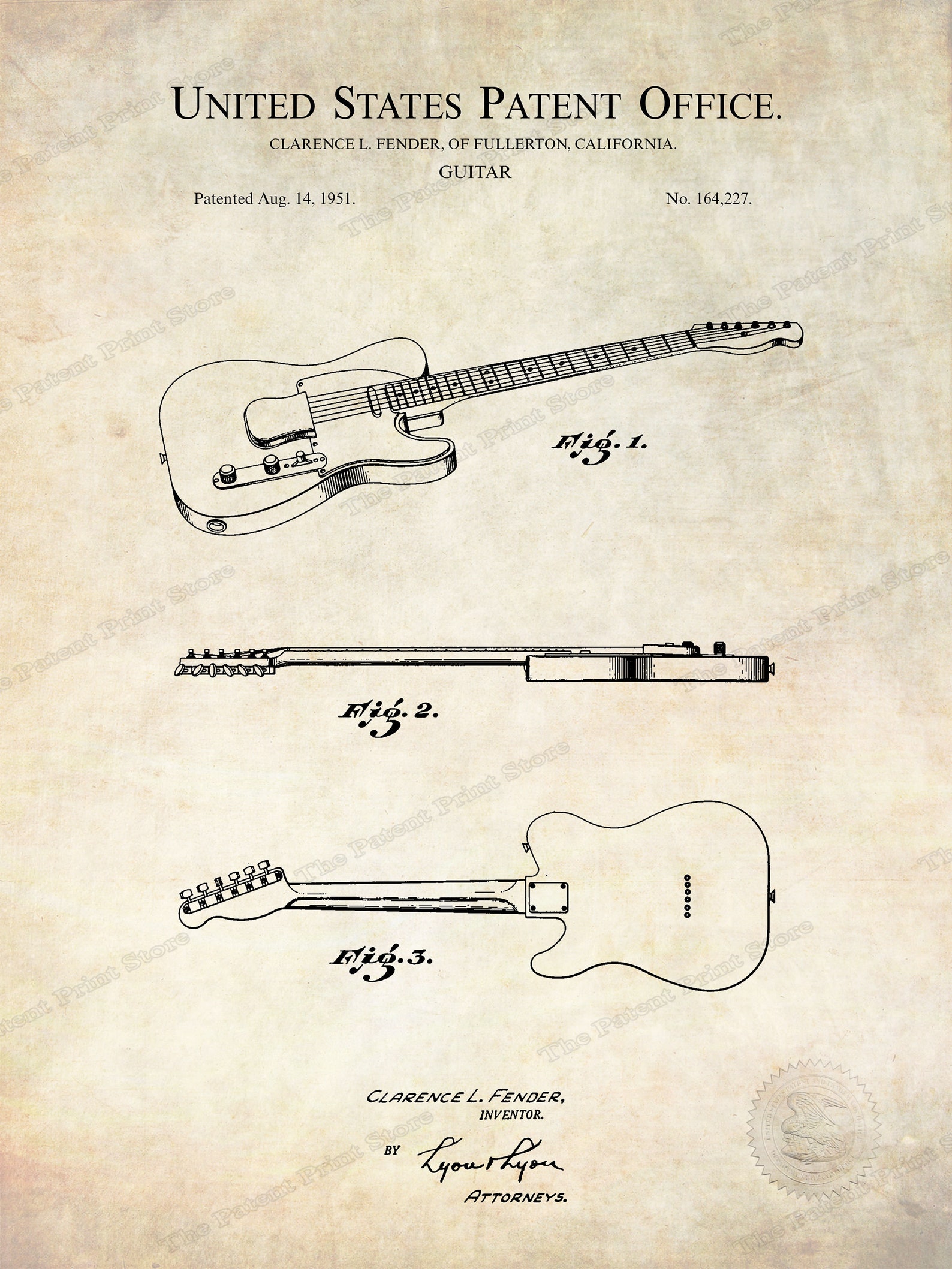 1951 Fender Guitar Patent printable DIGITAL Download Etsy