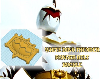 DIGITAL White Ranger Dino Thunder Belt Buckle 3D Printing STL File