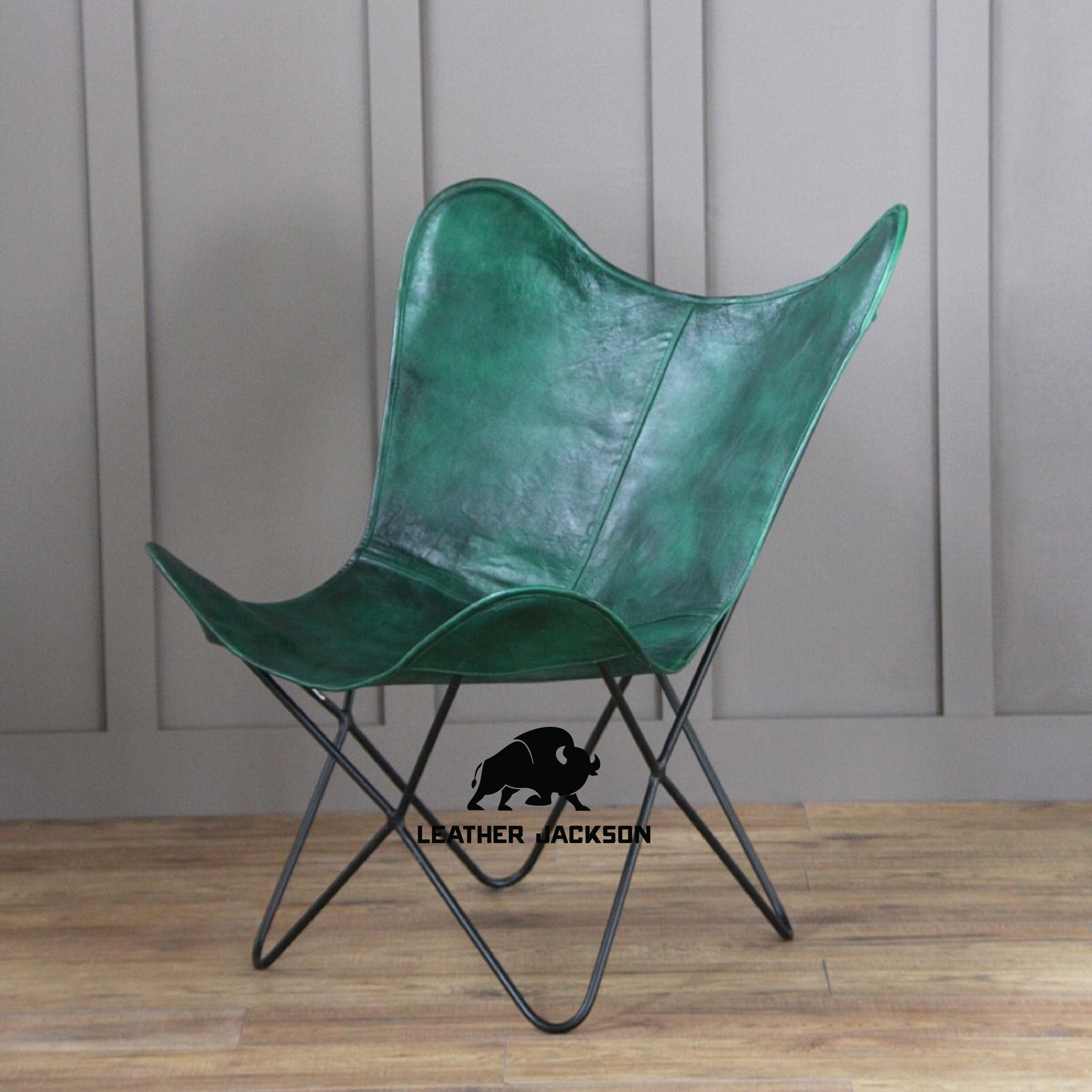 Sillas de cuero sala de estar cubierta verde-mariposa silla | Etsy