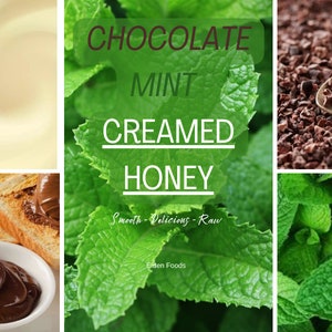 Chocolate Mint Creamed Honey (Pure Honey, Pure Cacao) 1lb in Glass
