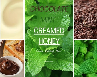 Chocolate Mint Creamed Honey (Pure Honey, Pure Cacao) 1lb in Glass