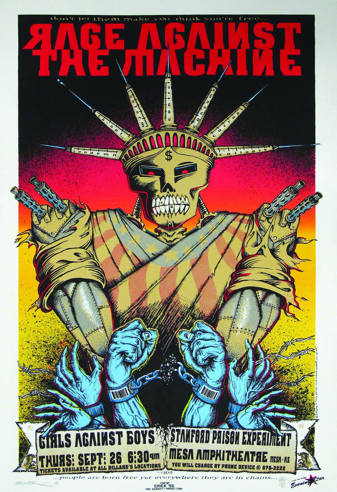 Rage Against the Machine Reprint Vintage Concert Poster Etsy