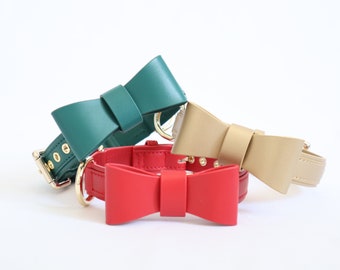 Beautiful, Quality Leather Bow Collar- Fast Shipping