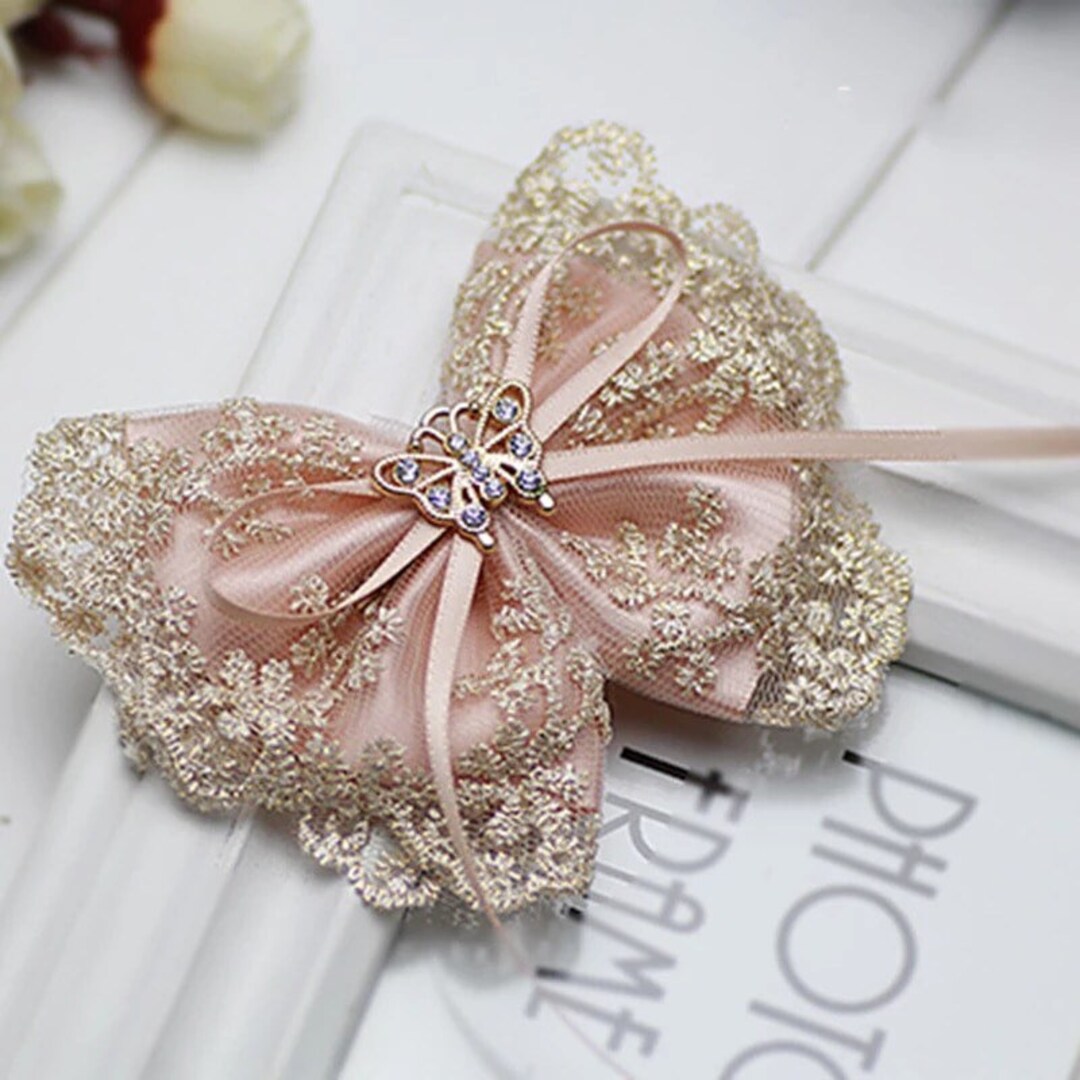 Beautiful Satin and Lace Slide on Bow Hair Clip - Etsy